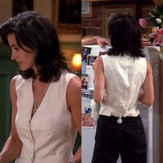 Monica Geller Style Waistcoat Women Outfit, 90s Vest Outfits, 90s Work Outfit, Monica Outfits, Monica Geller Outfits