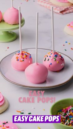easy cake pops with sprinkles and pink frosting