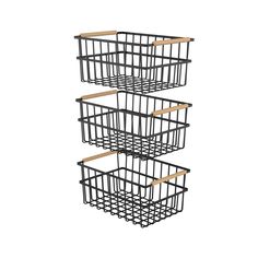 three metal baskets stacked on top of each other