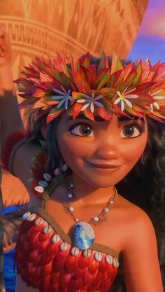 the character moan from disney's moan movie is wearing a colorful headdress