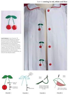 the instructions for how to sew cherries in red, white and blue