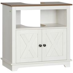 a white wooden cabinet with two doors