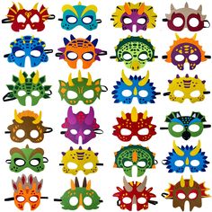 a group of colorful masks sitting on top of each other