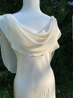 Double Cowl Neck Silk 4-ply Crepe Lined Bias Cut Dress - Etsy Cowl Front Dress, Cowl Neck With Sleeves, Unique Silk Dress, Cowel Neck Dress, Bias Wedding Dress, Off The Shoulder Chiffon Dress, Silk Cowl Neck Wedding Dress, Simple Silk Dress Design, Bridesmade Dress Ideas
