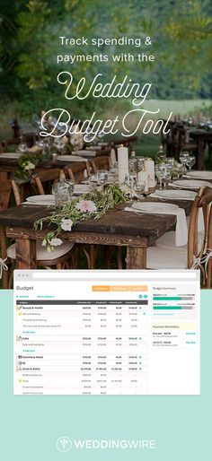 the wedding budget sheet is displayed in front of a table with flowers and greenery