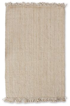 a beige rug with fringes on the bottom and one piece of fabric in the middle