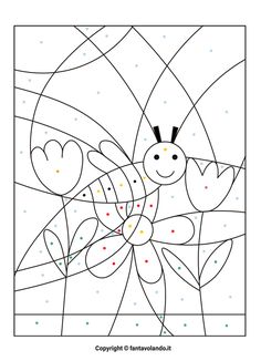 a coloring page with an insect and hearts on it