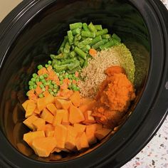 the food in the crock pot is ready to be cooked and put into the slow cooker