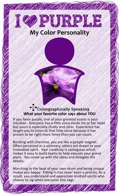 a purple card with an image of a woman's face and the words i love purple