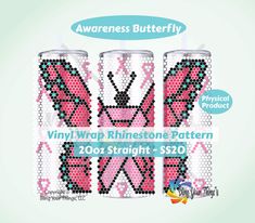 three pink and black butterflies with the words,'vinylwrap rinestone pattern 200