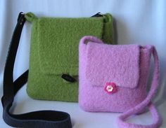 two purses one green and the other pink