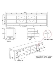 the drawing shows how to make a bench with two drawers and an open shelf for storage