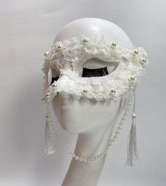 Pearl mask,White lace mask,tassel mask,Masquerade party mask,Beautiful mask,Court ball party,Dance mask,carnival masks,creative mask. Size: Adult size  Made of high-quality mild materials, comfortable to wear Usage scene: Halloween Carnival Party Mask,Christmas party, family party,Stage show, character playing,Clothing matching,cosplay, bar entertainment, carnival, festival ball party, birthday party, wedding party, costume ball, New Year party,live broadcast,school party，music festival, etc All White Masks Masquerade, Masquerade Mask Pearls, Pearl Masquerade Mask, White Mask Masquerade, Matching Cosplay, White Lace Mask, Elegant Masquerade Mask, Creative Mask, Carnival Accessories