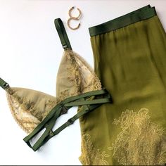 "This Bra & Silk Pant Set is hand-made with silk chiffon & deadstock lace. The straps are adjustable. Each one of my lingerie items is hand-dyed with botanical dyes (turmeric & logwood) & hand-beaded with swarovski crystals. The lace is appliqued by hand on the bra and all over the pants. Lot of hand sewing! Crystal antique brass chain dangle at center of bra. Cage under bust elastic with metal closures at back. \"all sheer garment\" Size: US women's size Small *size varies, foll Coquette Victorian, Silk Pant, Diy Vetement, Ivory Bridal, Underbust Corset, Lingerie Sets, Soft Bra, Silk Pants, Mode Inspiration