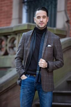 Plaid Blazer With Jeans, Mens Outfit Ideas, Brown Plaid Blazer, Brown Suede Chelsea Boots, Winter To Spring, Mens Outfit, Outfits 2016, Men's Outfit, Suede Chelsea Boots