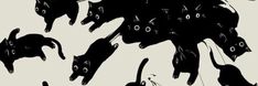 several black cats are flying in the air