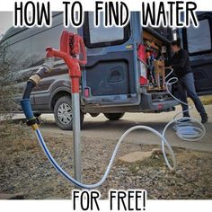 a man standing next to a van with hoses connected to it