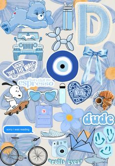 the letter d is surrounded by various stickers