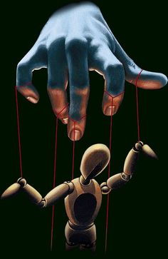 an image of two hands holding strings attached to a human body with one hand and the other