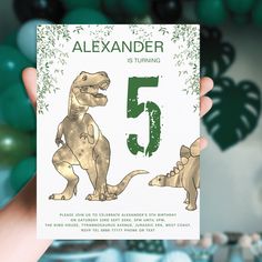 Dinosaur jungle 5th Birthday Party budget  Invitation Postcard Birthday Party Green, Birthday Party Boys, Dinosaur Party Invitations, Green Invitation, Budget Party