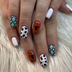 Cowgirl Bull cow print Nails | Cow nails, Rodeo nails, Country nails