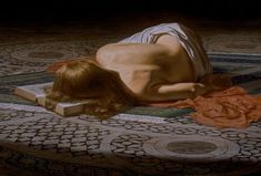 a painting of a person laying on a rug