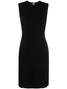 black stretch-design ribbed knit round neck sleeveless straight hem Ssense Outfit, Virgo Rising, Black Work Dresses, Business Clothes, Black Sleeveless Midi Dress, Ribbed Sweater Dress, Work Dresses, Black Work, Design Clothes