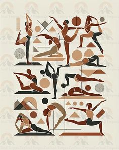 an image of people doing yoga in different poses and positions on the same wallpaper