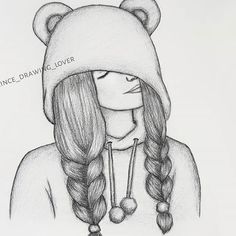 a drawing of a girl wearing a bear hat