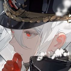 an anime character with white hair and red eyes