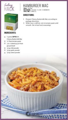 an advertisement for a macaroni and cheese dish with the words hamburger mac on it