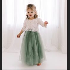 Little Girl’s Sage Green Evening Dress For Flower Girl Or Special Occasions. Never Worn. Brand New Condition. Mint Crochet In A Bohemian Style. Two Piece Tutu Style. Fall Lake Wedding, Sage Green Wedding Dress, Sage Flower Girl Dress, Girls Evening Dresses, Flower Girl Dresses Country, Gold Flower Girl Dresses, Green Flower Girl Dresses, Purple Flower Girl Dress, Girl Green Dress