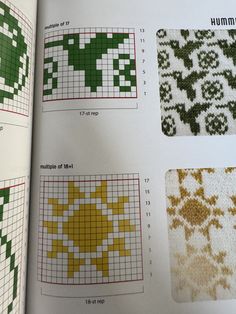 an open book with cross stitch patterns on it