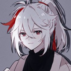 an anime character with white hair and red eyes