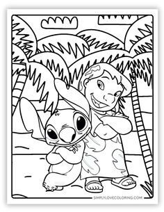 a coloring page with the character stitch and stitch