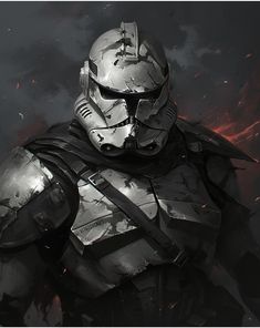 a star wars character in armor with flames behind him