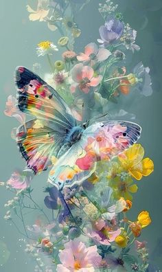 a butterfly sitting on top of a bunch of flowers