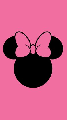 a pink and black mickey mouse wallpaper with a bow on it's head