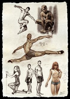 an image of some people doing different things in the same drawing technique as well as drawings