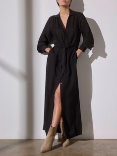 Madsen maxi long-sleeve black shirtdress front view Product Backdrop, Sleek Dress, Backdrop Ideas, Maxi Shirts, Satin Maxi, Button Up Dress, Midi Shirt Dress, Body Shop, Shop Maxi Dresses