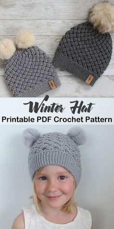 the winter hat crochet pattern has two pom poms on it