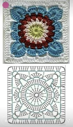 two pictures with different designs on them, one has a flower and the other is a square