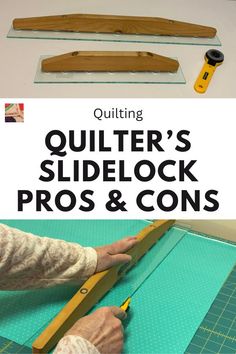a person using scissors to cut wood pieces with text overlay that reads quilter's sidelock pros and cons