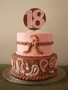 Western pink & brown cake Vaquera Cake, Pink And Brown Cake, Cakes 18th Birthday, Birthday Cake 30, 18th Birthday Cakes, 18th Birthday Cake Designs, 18th Birthday Cake For Girls, Cowgirl Birthday Cakes, Western Birthday Cakes