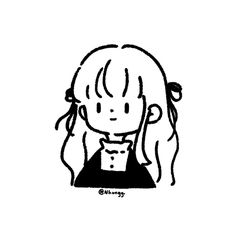 a black and white drawing of a girl with long hair wearing a bow in her hair