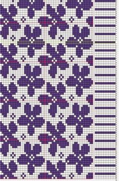 a cross stitch pattern with purple flowers on the front and back, in different colors