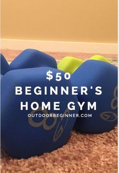 three blue balls with the words beginner's home gym written on them