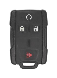 an image of a car key case with keys on the front and back buttons in black