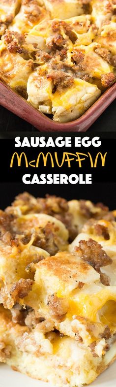 sausage egg casserole with cheese on top