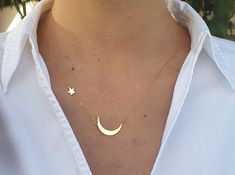 Sterling Silver Birthstone Necklace, Moon And Star Necklace, Moon Necklace Silver, Star And Moon, Crescent Moon Pendant, Moon Pendant Necklace, Silver Chain Style, Crescent Moon Necklace, Moon And Star